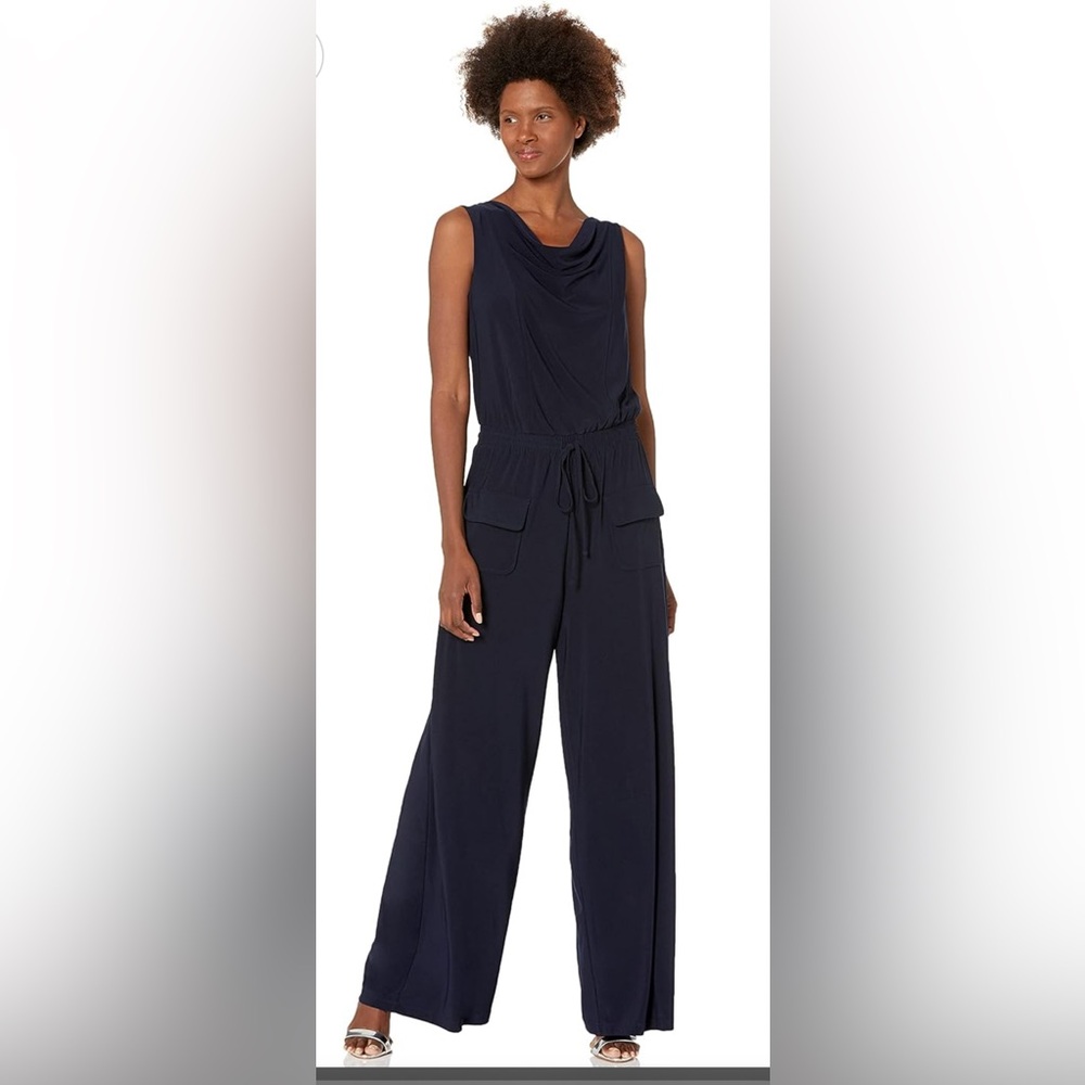 Vince Camuto Solid Ity Cowl Neck Jumpsuit Black In Size Large